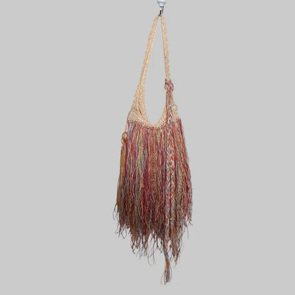 Vintage Raffia Rainbow Fringe Hobo Bag - Picture 2 of 7